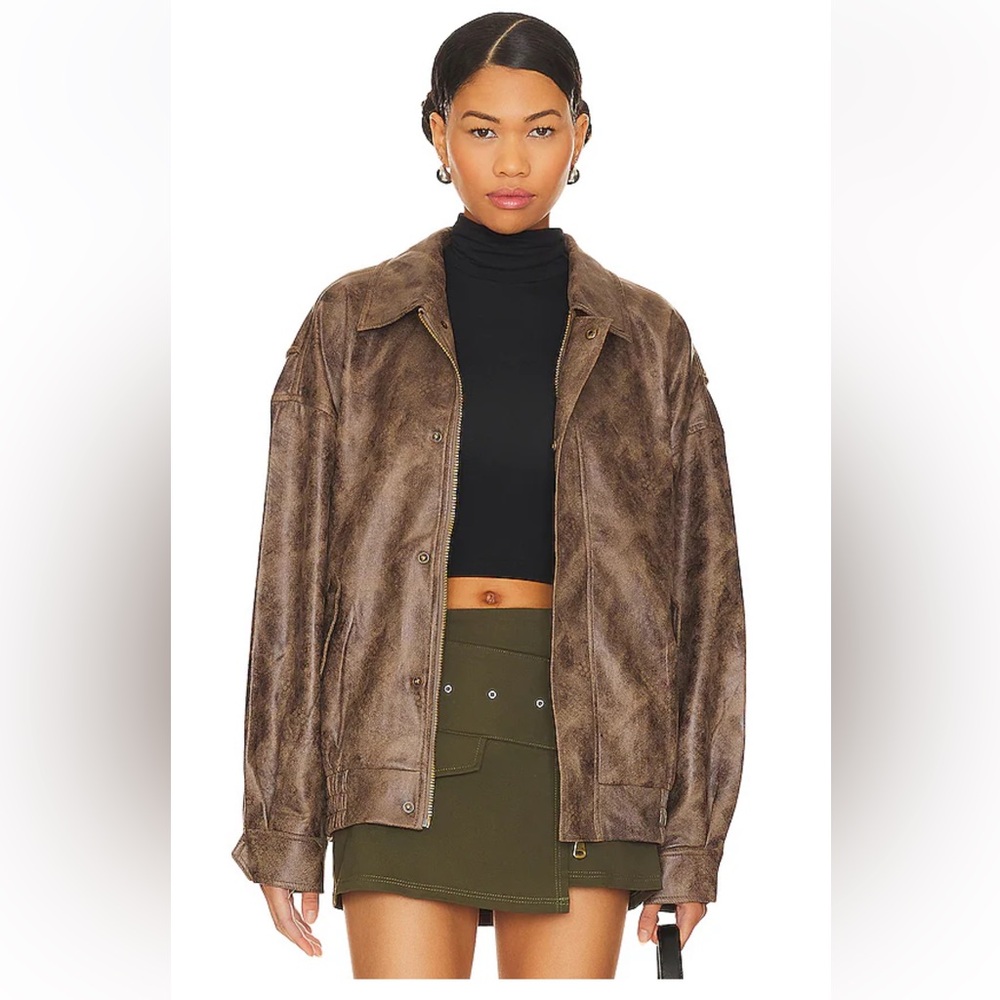 Lioness Distressed Brown Leather Jacket